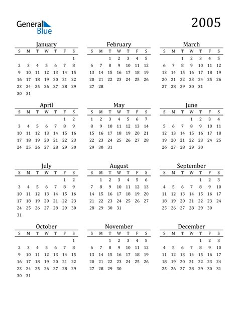 2005 printable calendar benefits