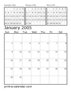 2005 printable calendar with notes