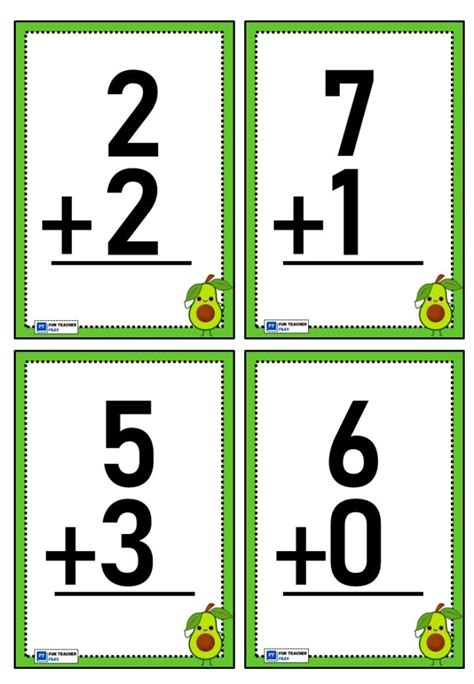 Addition flashcard with numbers and symbols