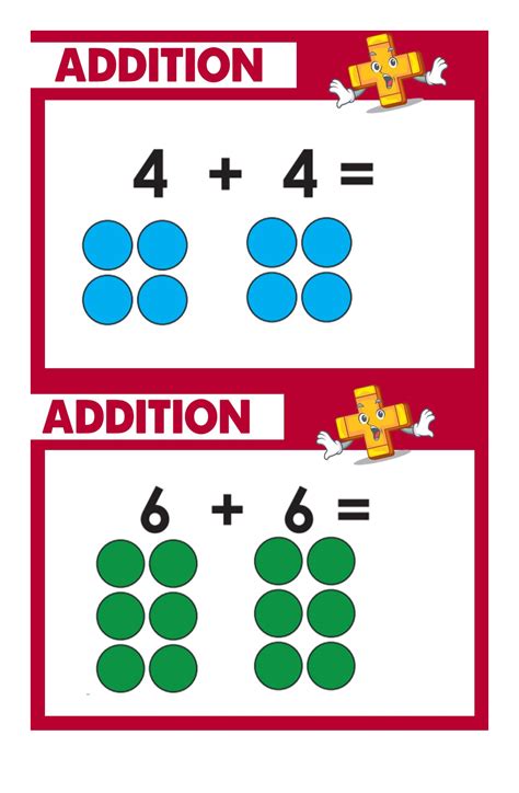 Addition flashcards with numbers and symbols