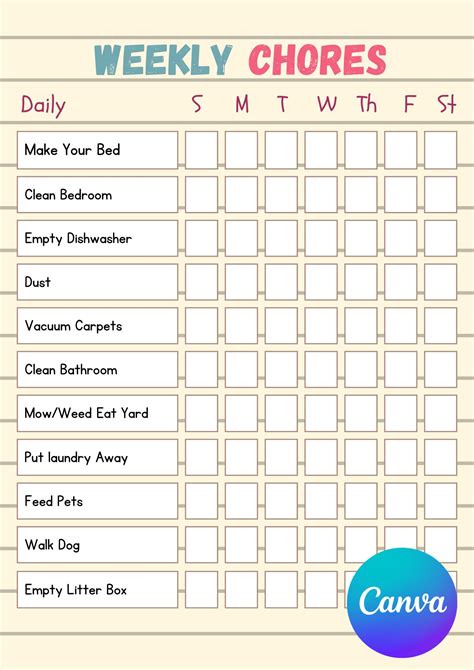 Chore Charts for Pre-Teens