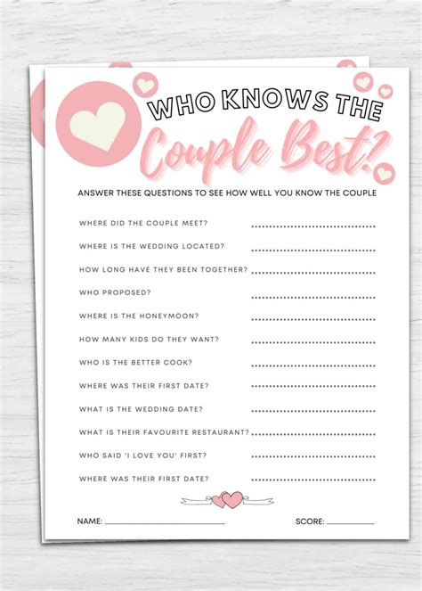 Couples Shower Games Printable