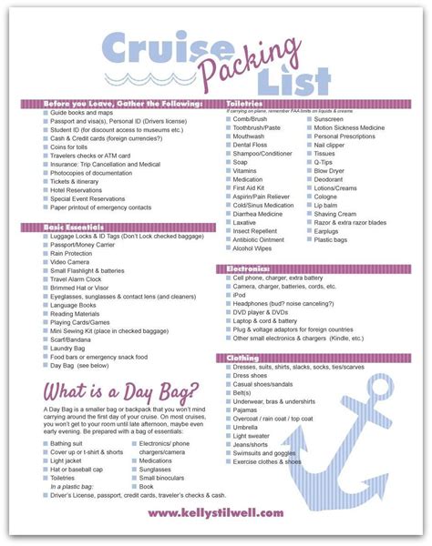 Cruise packing list template