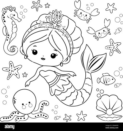 Mermaid and Sea Creatures Coloring