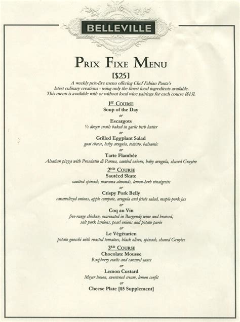 Pre Fixe Menu Design