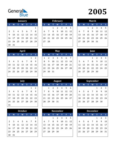 printable 2005 calendar pdf